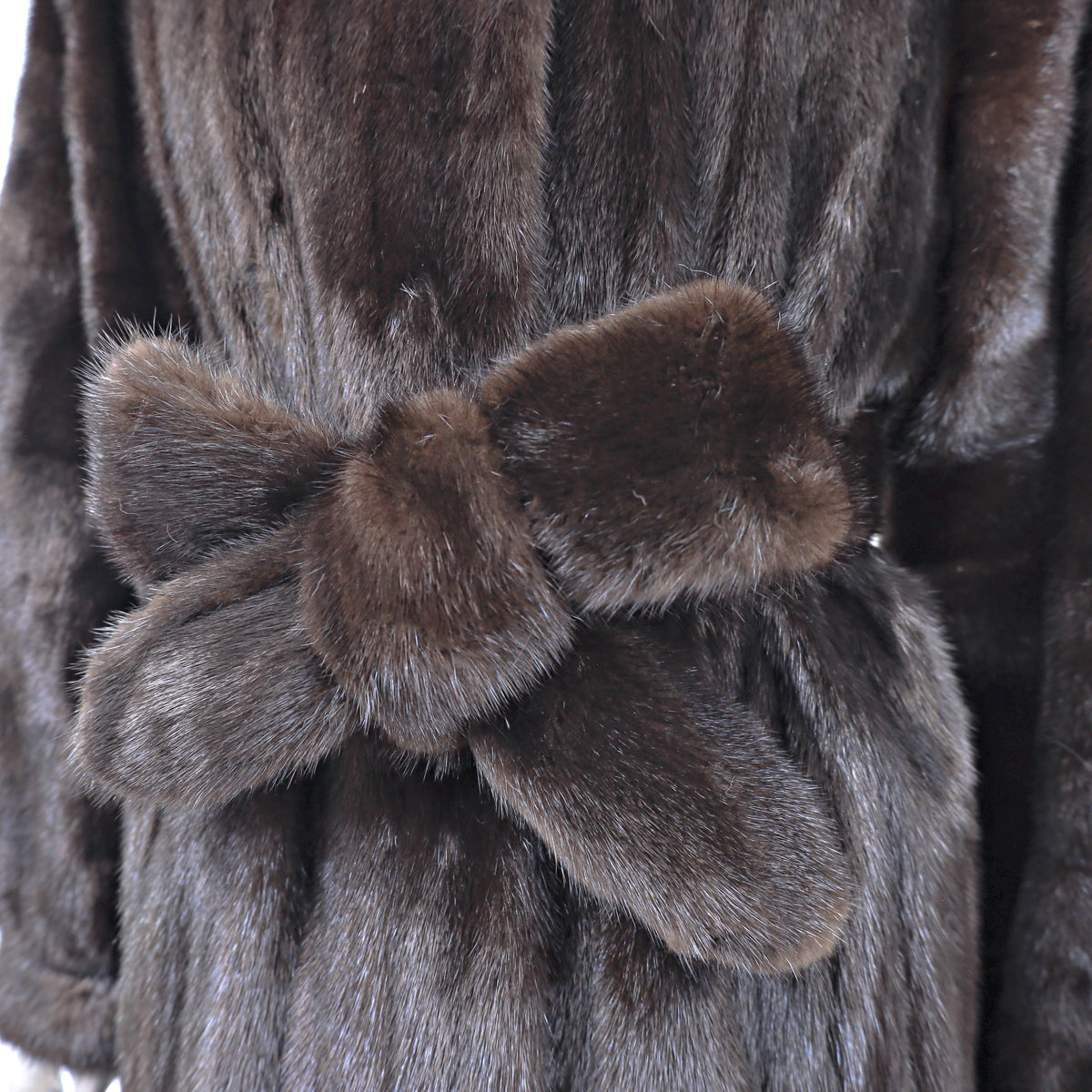 Dark Brown Mink Coat with Two Belts- Size L