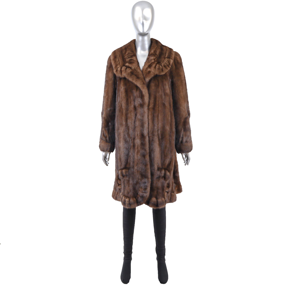 Brown Mink Coat with Design- Size L-XL