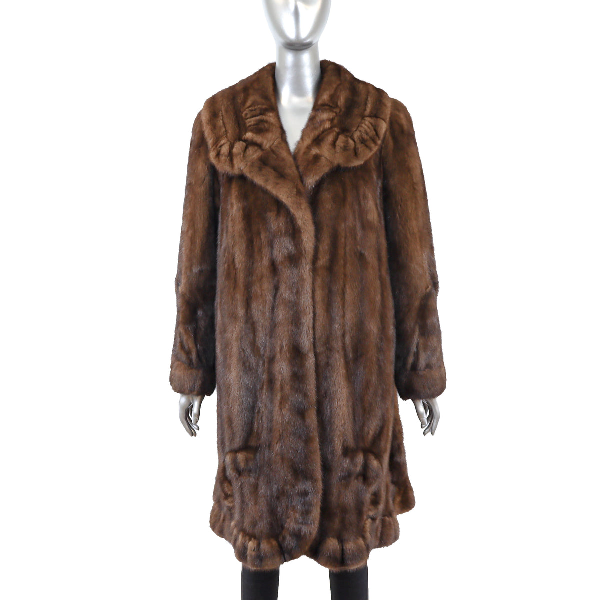 Brown Mink Coat with Design- Size L-XL