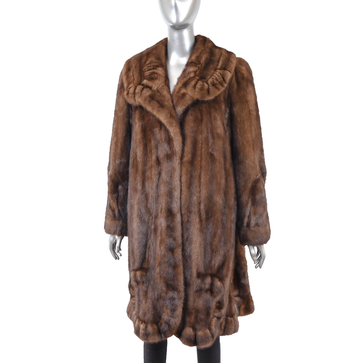 Brown Mink Coat with Design- Size L-XL
