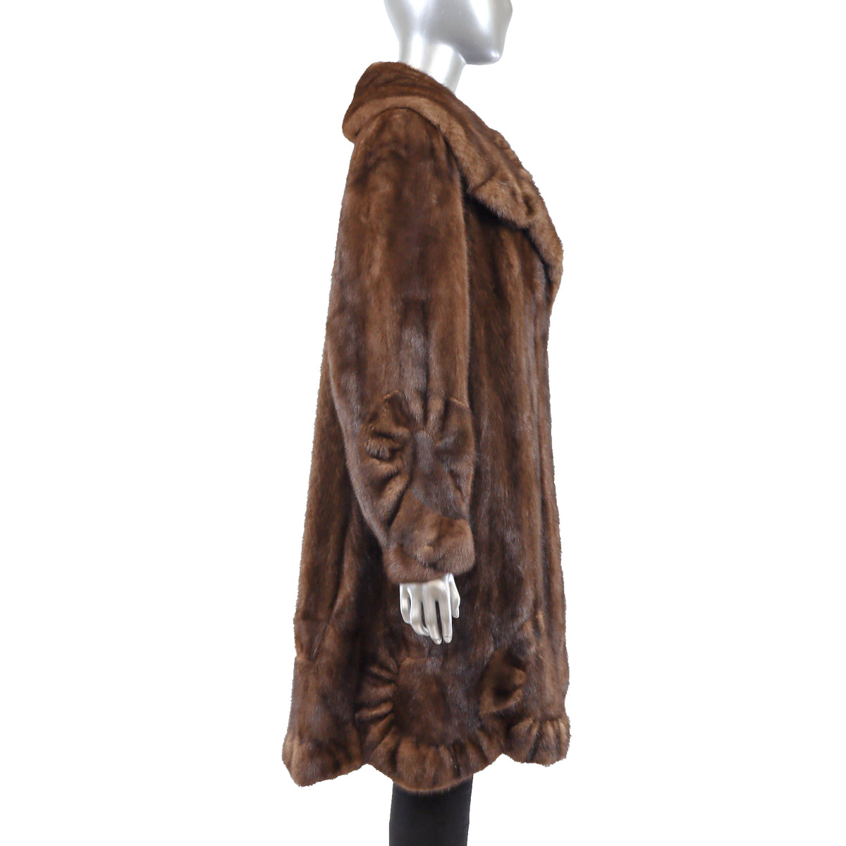 Brown Mink Coat with Design- Size L-XL