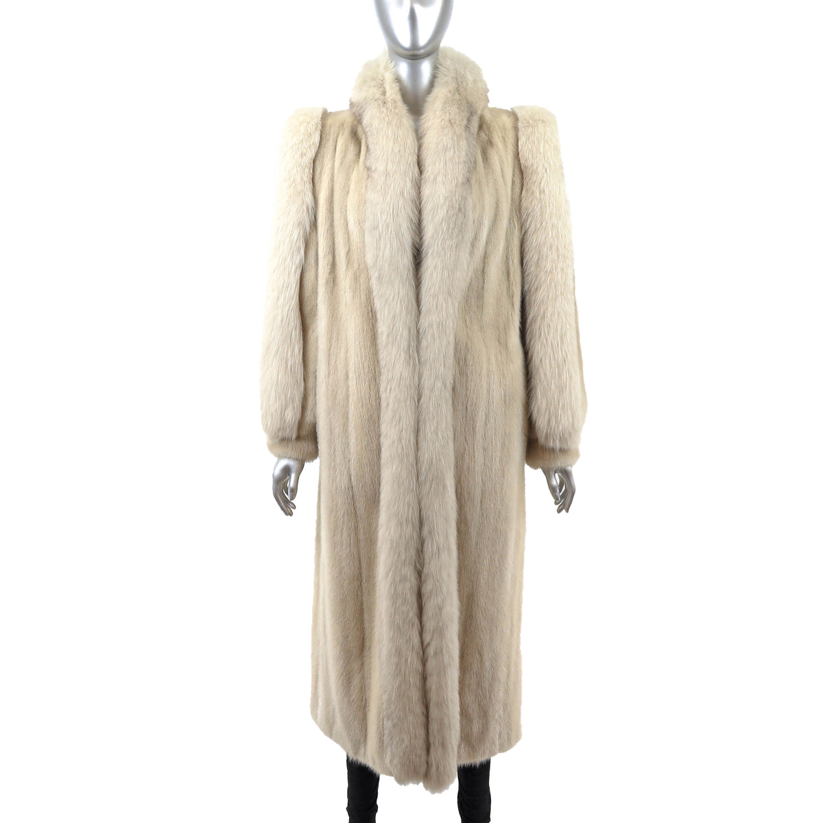 Beige Mink Coat with Fox Tuxedo- Size S