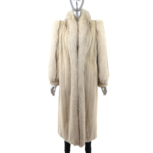 Beige Mink Coat with Fox Tuxedo- Size S