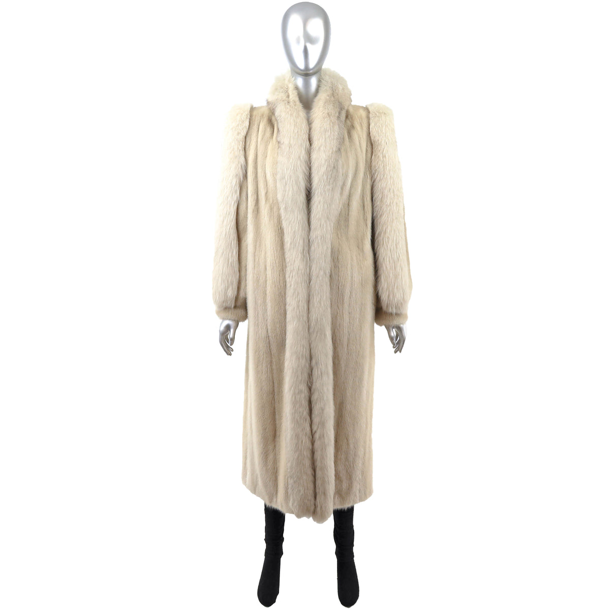 Beige Mink Coat with Fox Tuxedo- Size S