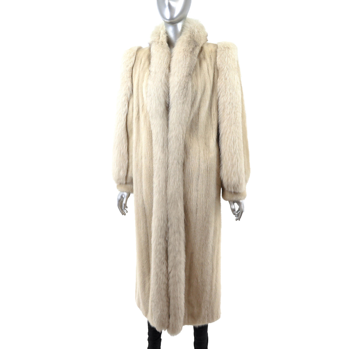 Beige Mink Coat with Fox Tuxedo- Size S