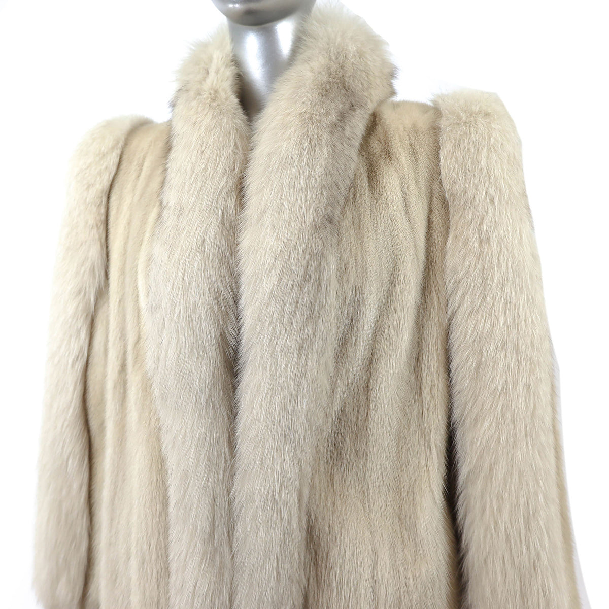 Beige Mink Coat with Fox Tuxedo- Size S