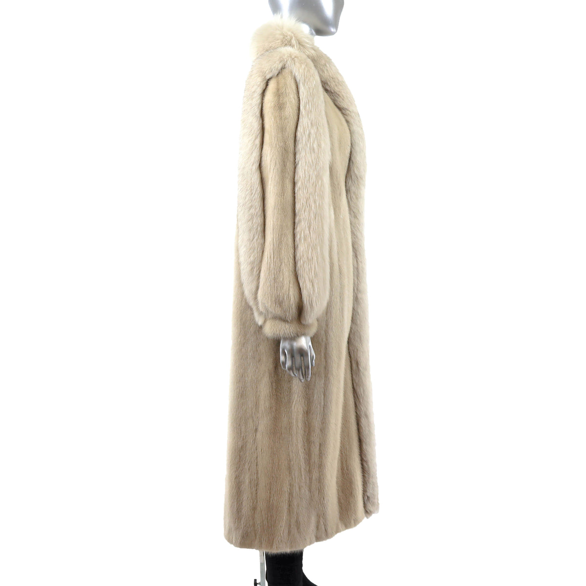 Beige Mink Coat with Fox Tuxedo- Size S