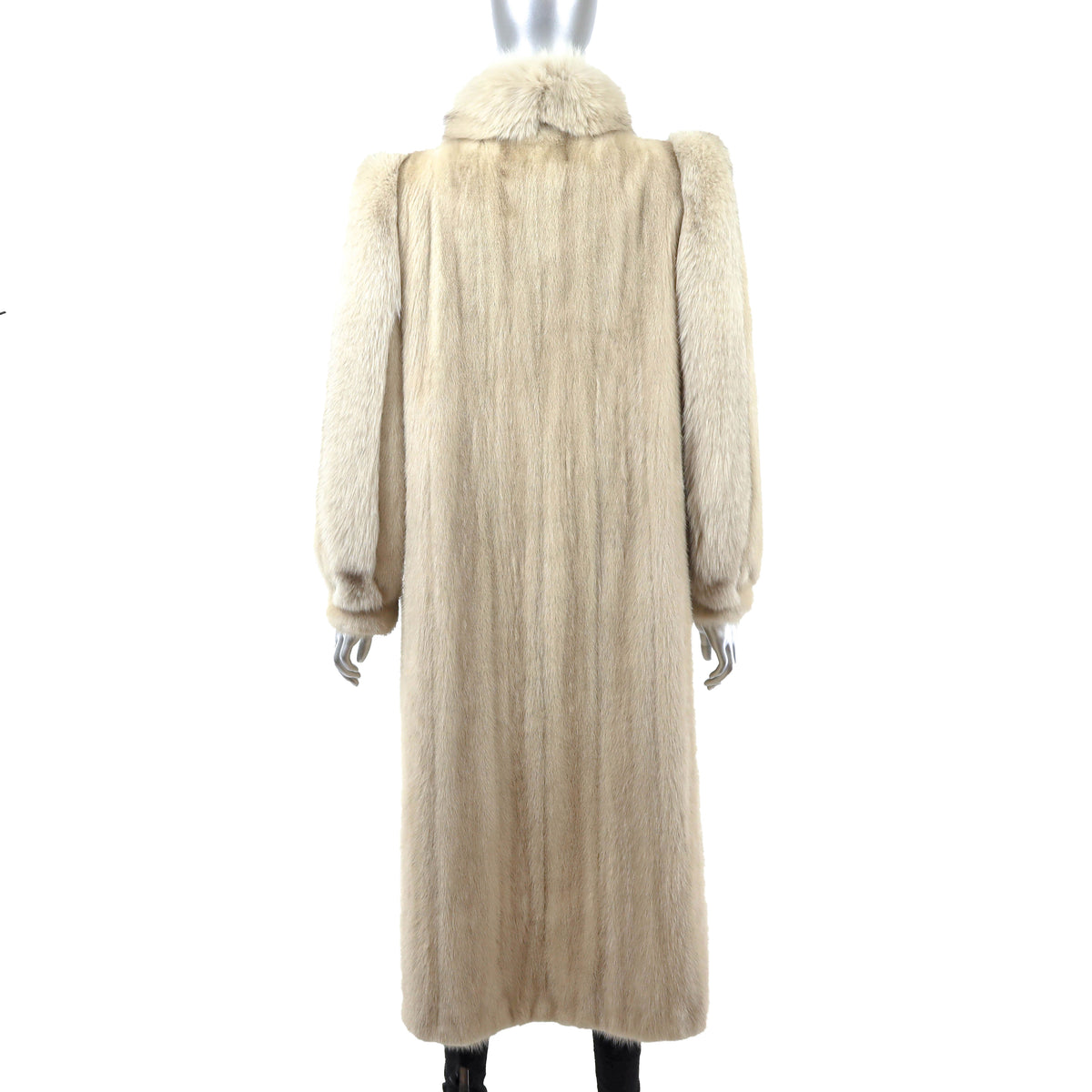 Beige Mink Coat with Fox Tuxedo- Size S