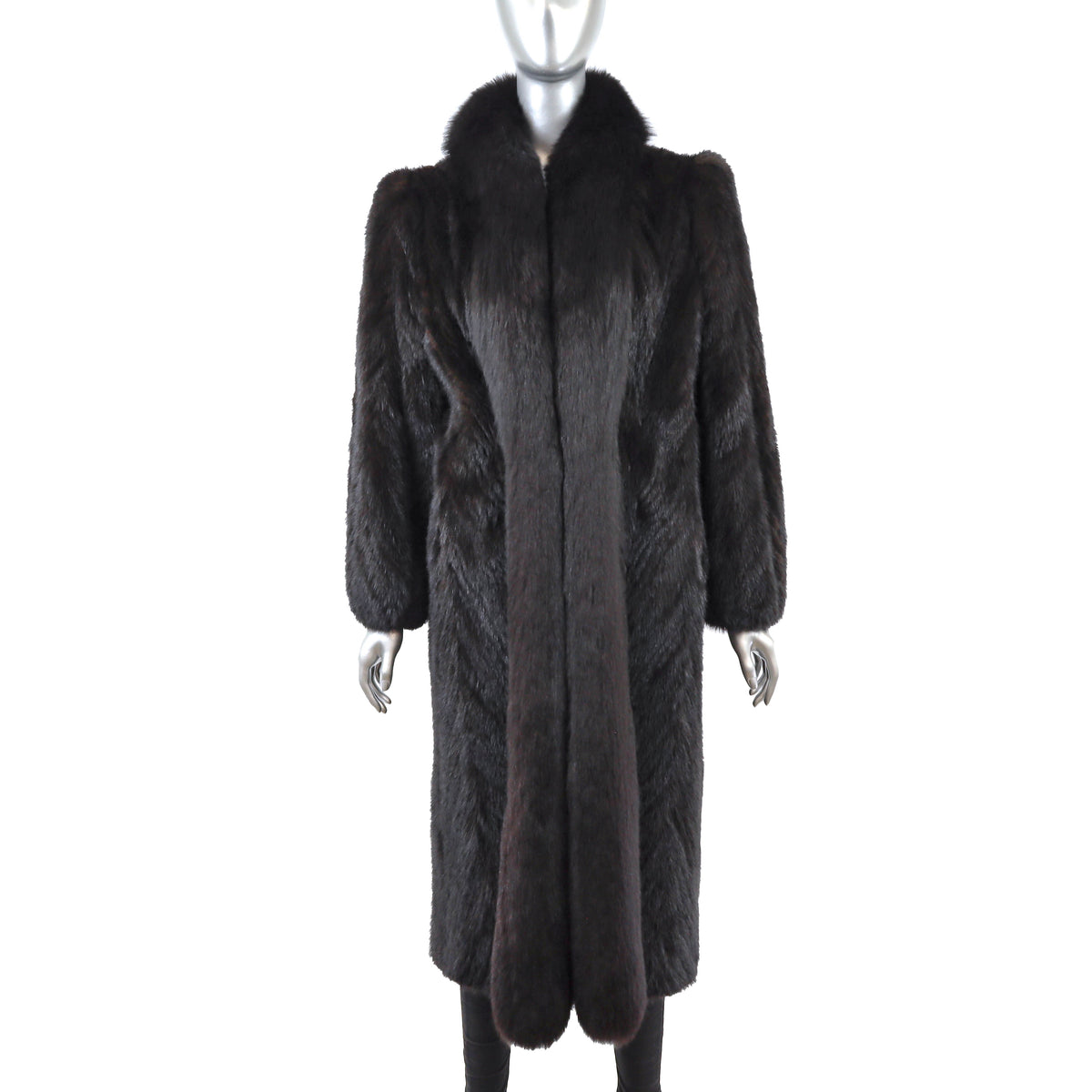Dark Brown Mink Coat with Fox Tuxedo- Size M