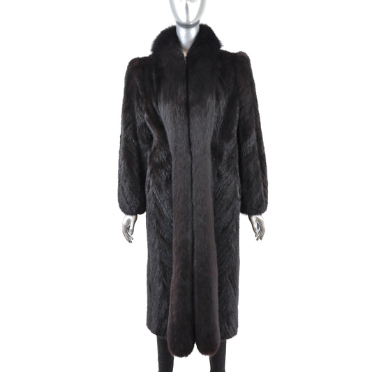 Dark Brown Mink Coat with Fox Tuxedo- Size M