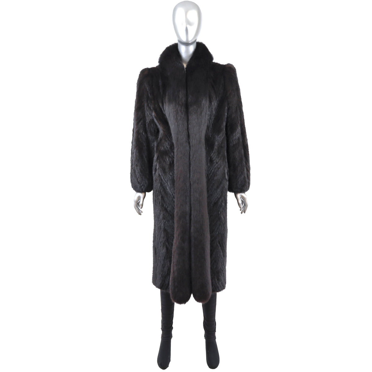 Dark Brown Mink Coat with Fox Tuxedo- Size M