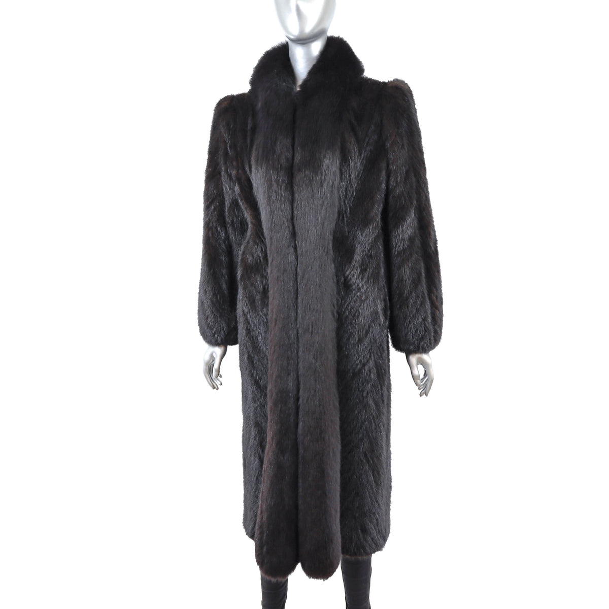 Dark Brown Mink Coat with Fox Tuxedo- Size M