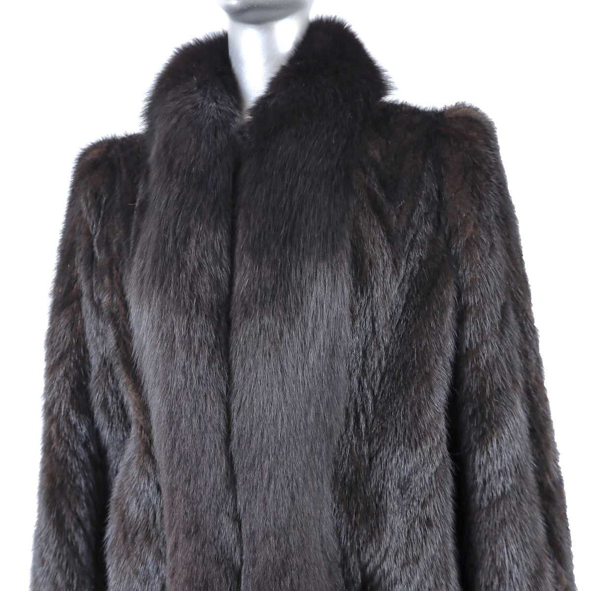 Dark Brown Mink Coat with Fox Tuxedo- Size M