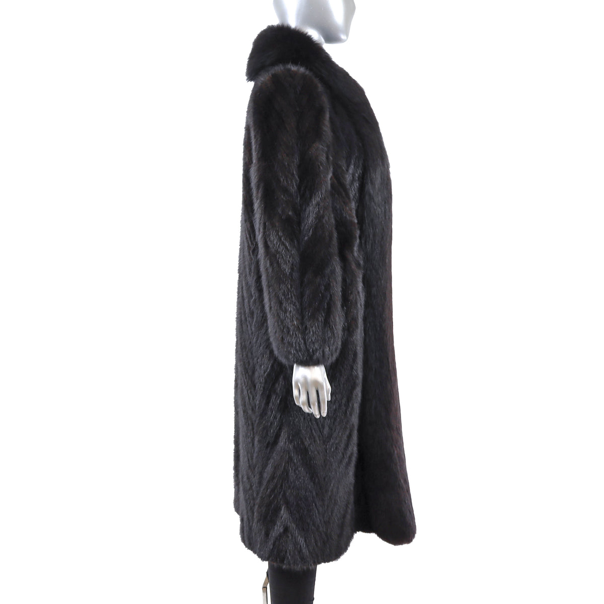 Dark Brown Mink Coat with Fox Tuxedo- Size M