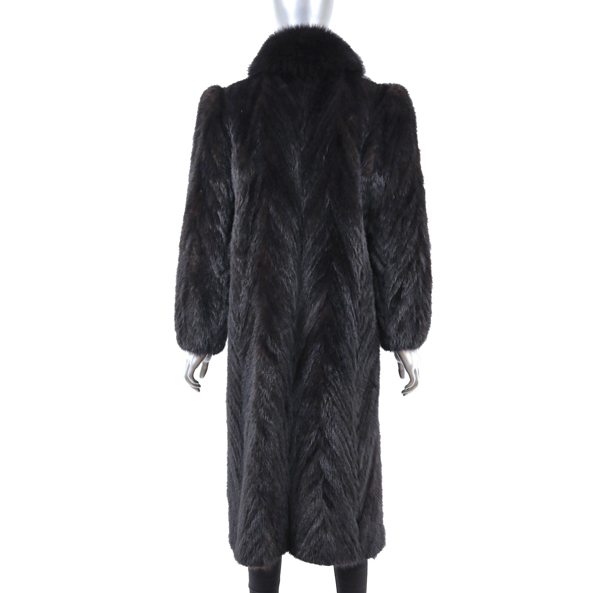 Dark Brown Mink Coat with Fox Tuxedo- Size M