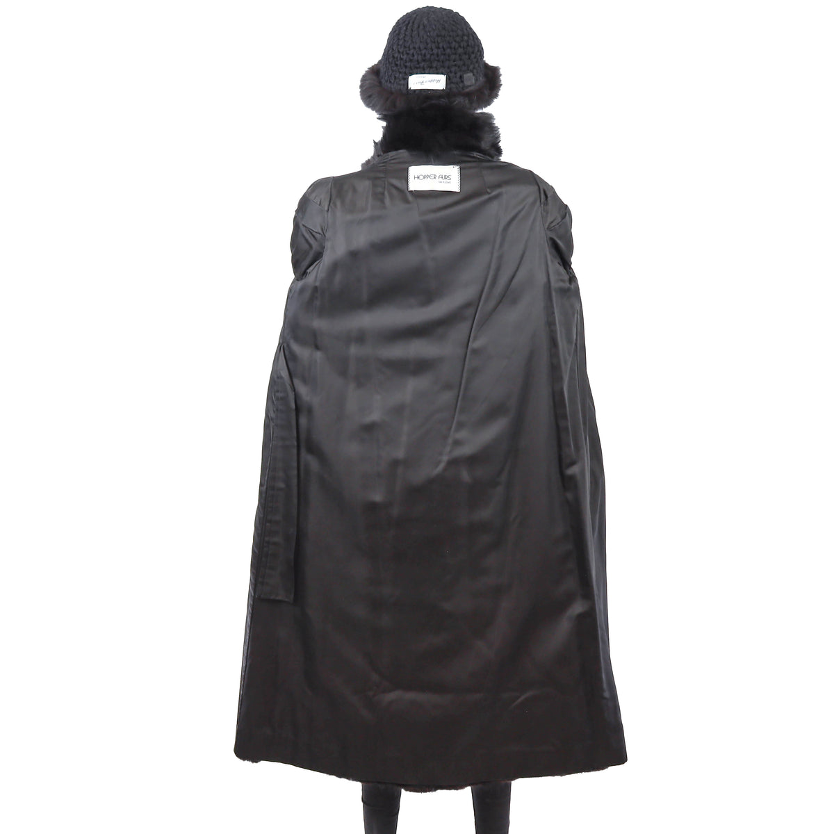 Black Mink Coat with Fox Tuxedo and Sleeves and Matching Hat- Size M