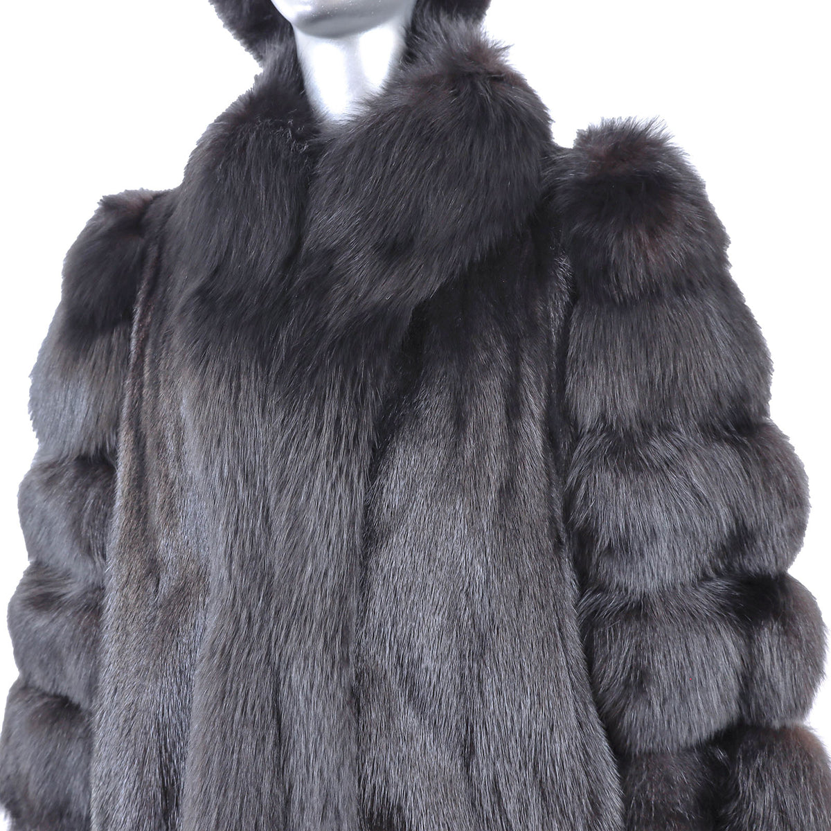 Black Mink Coat with Fox Tuxedo and Sleeves and Matching Hat- Size M