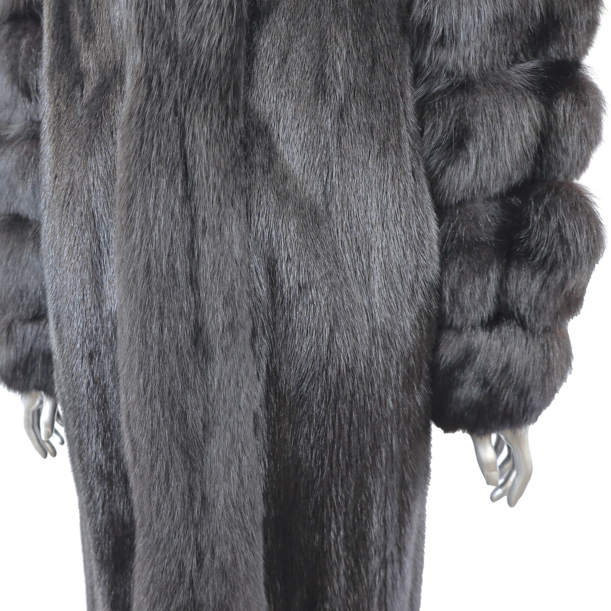 Black Mink Coat with Fox Tuxedo and Sleeves and Matching Hat- Size M