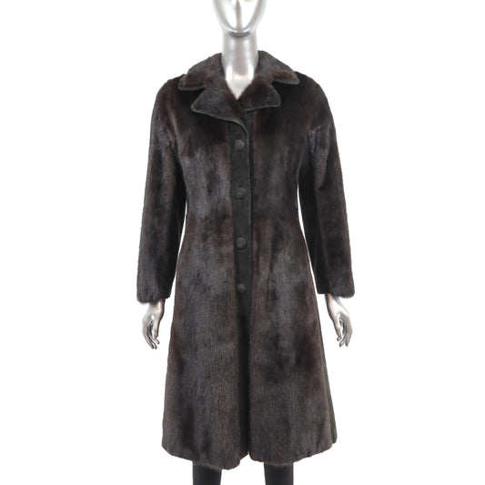 Dark Brown Mink Coat with Suede- Size XS
