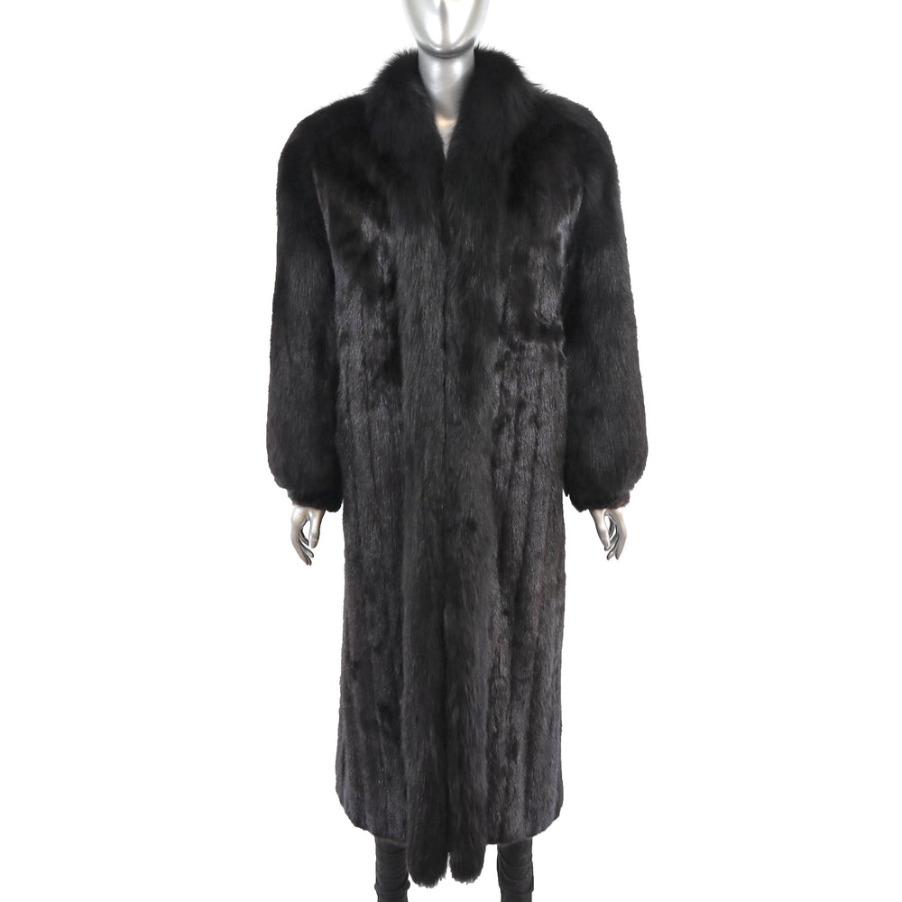 Ranch Mink Coat with Fox Tuxedo and Sleeves- Size M