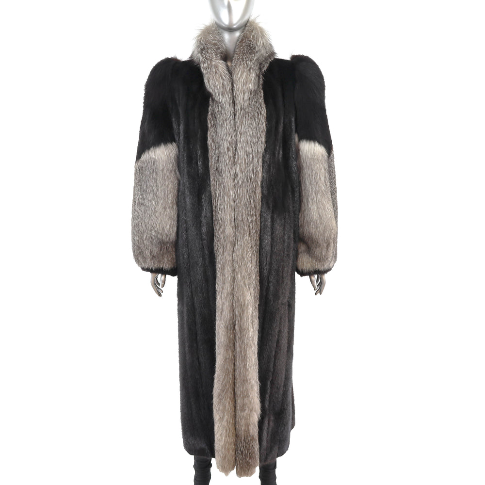Ranch Mink Coat with Fox Tuxedo and Sleeves- Size M