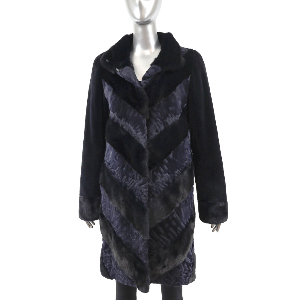 Navy Mink and Lamb Coat with Sheared Mink Sleeves- Size S