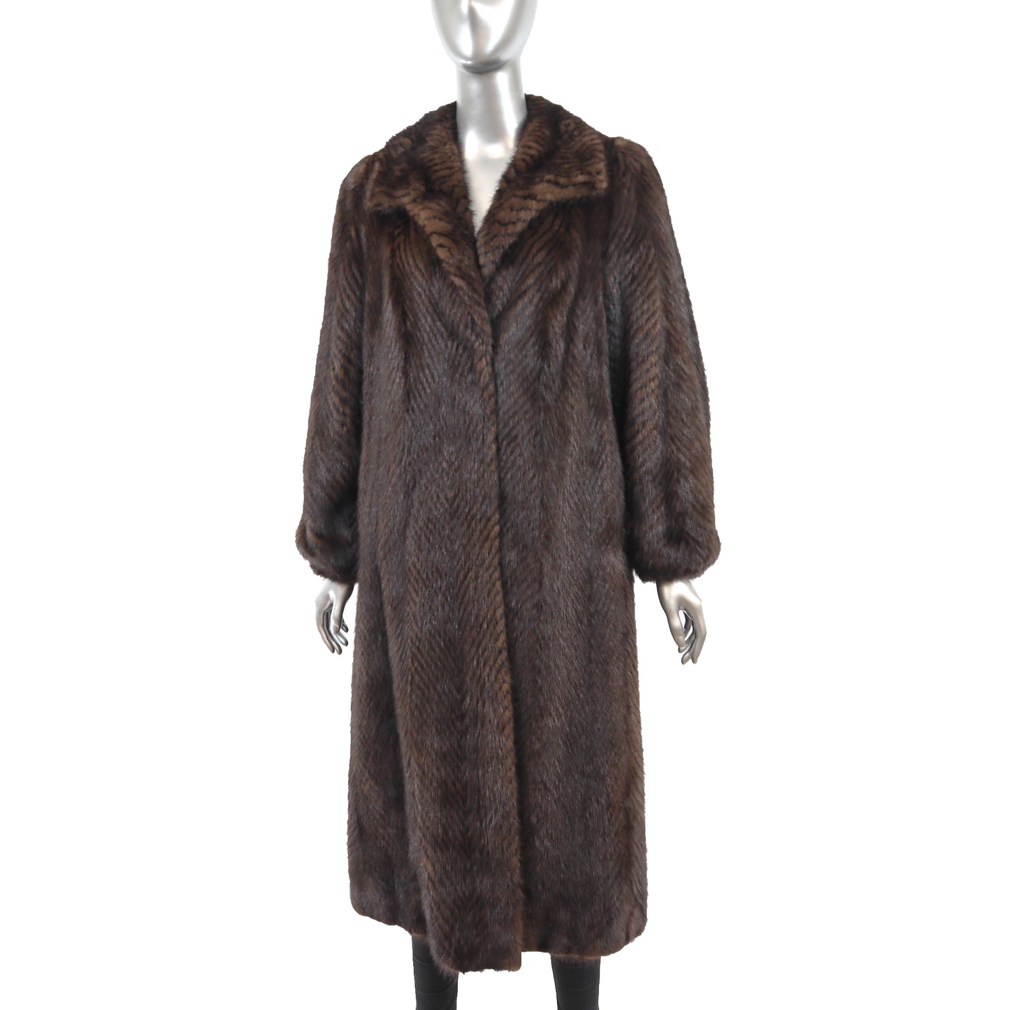 Brown Chevron Mink Coat- Size S