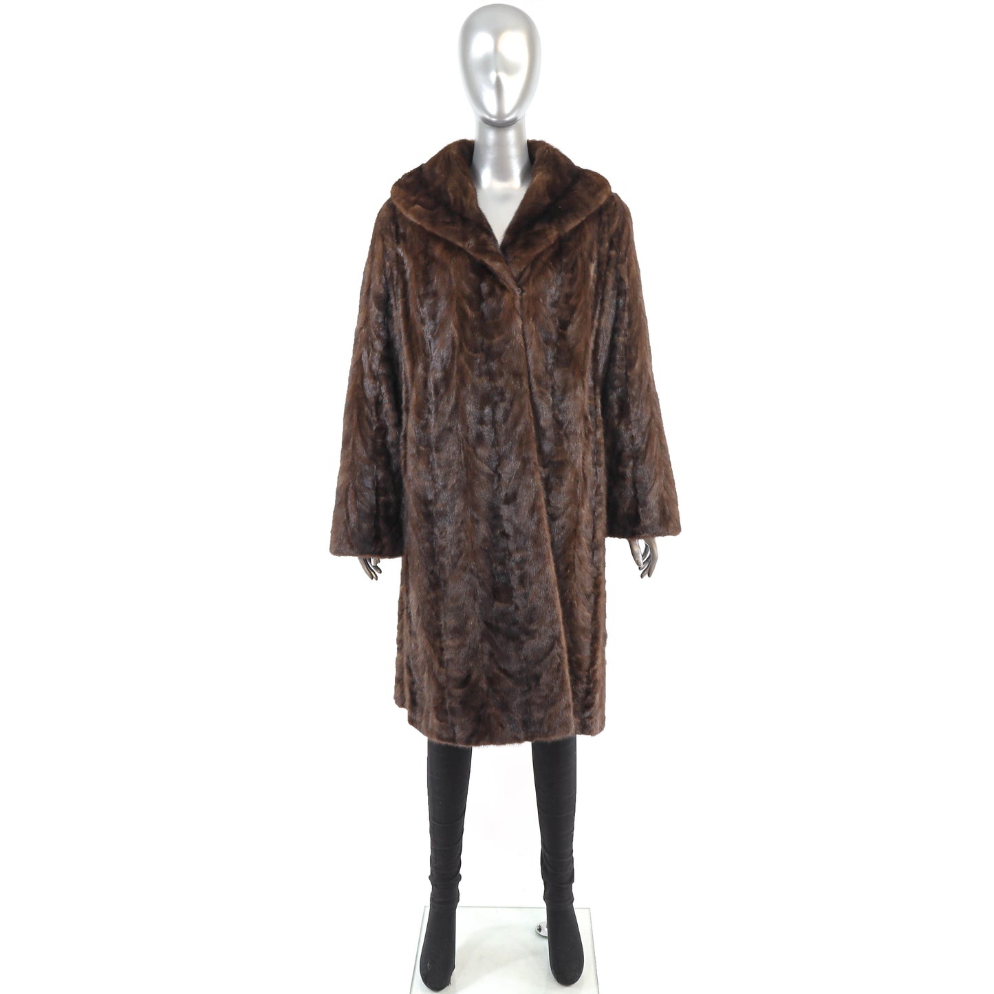 Brown Section Mink Coat- Size L