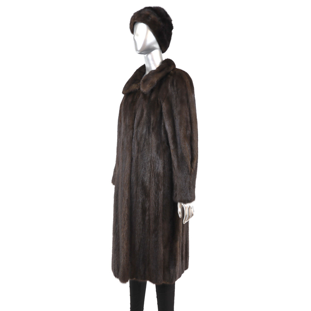 Mahogany Mink Coat with Matching Hat- Size L