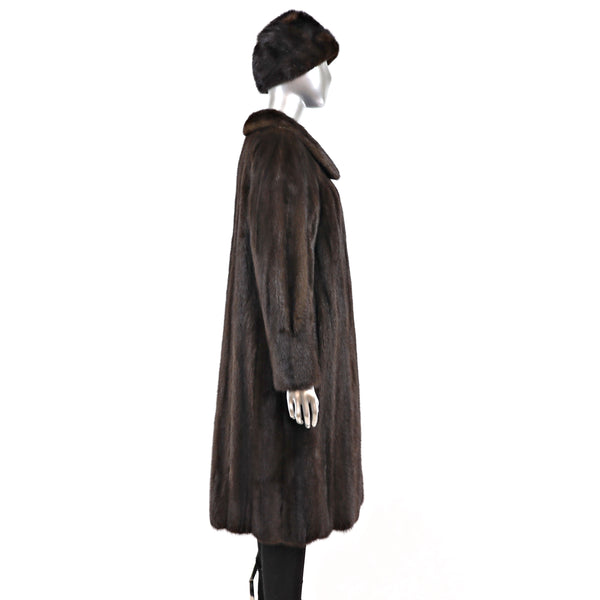 Mahogany Mink Coat with Matching Hat- Size L