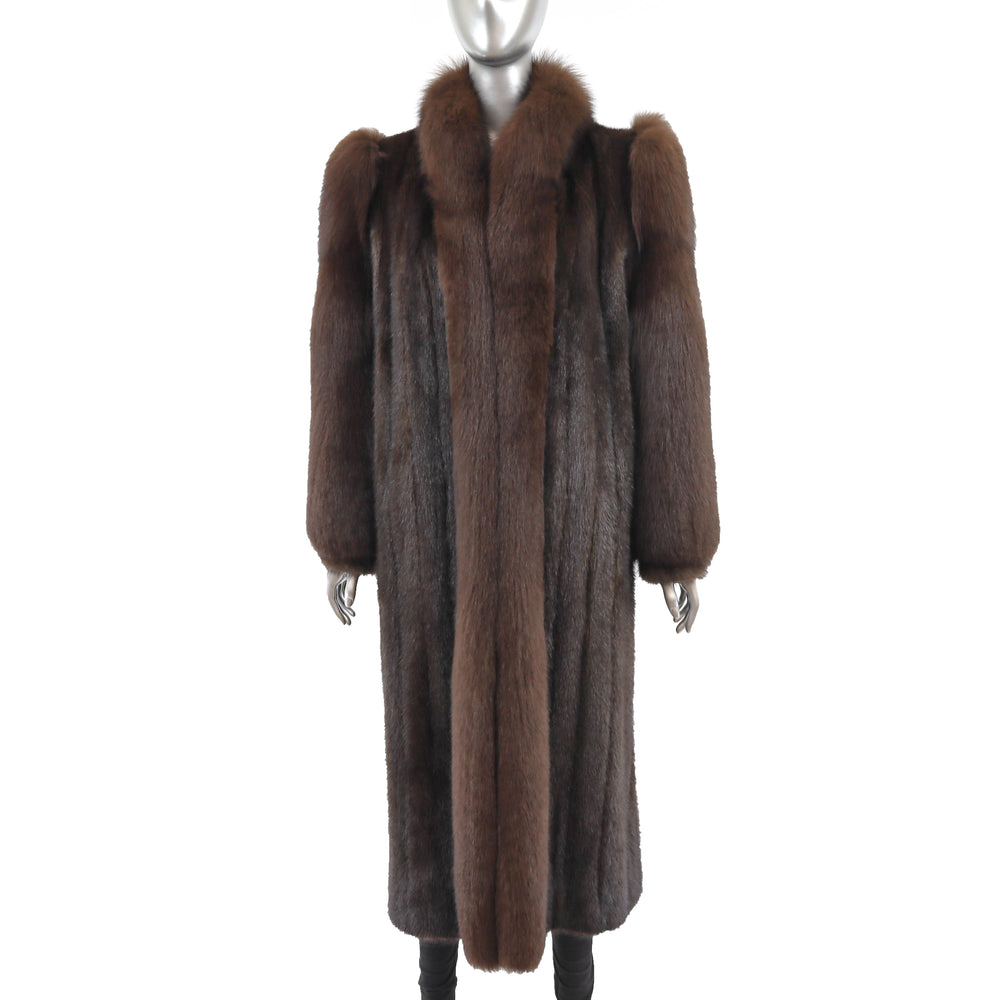 Mahogany Mink Coat with Fox Tuxedo and Sleeves- Size M