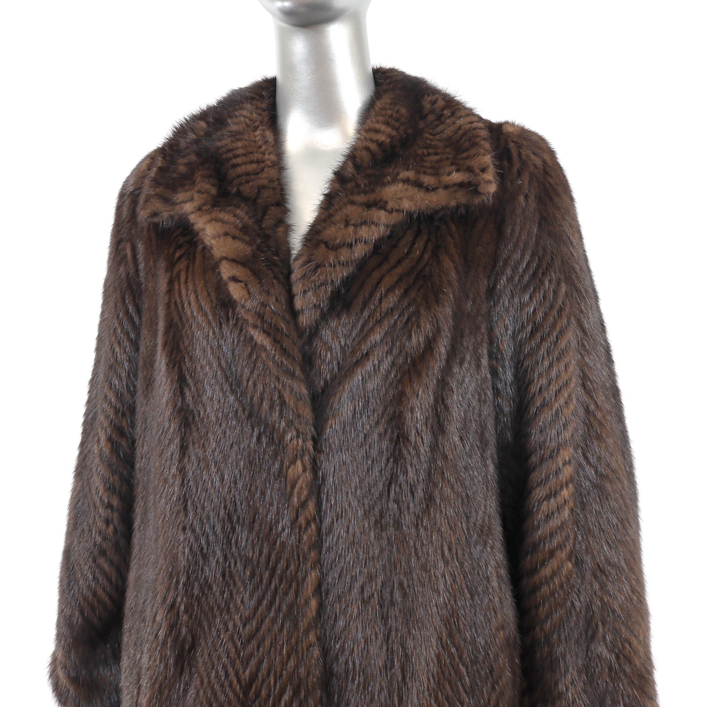 Brown Chevron Mink Coat- Size S
