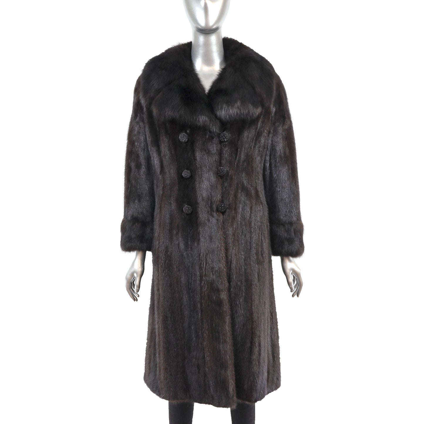 Dark Brown Mink Coat with Sable Collar and Cuffs- Size S