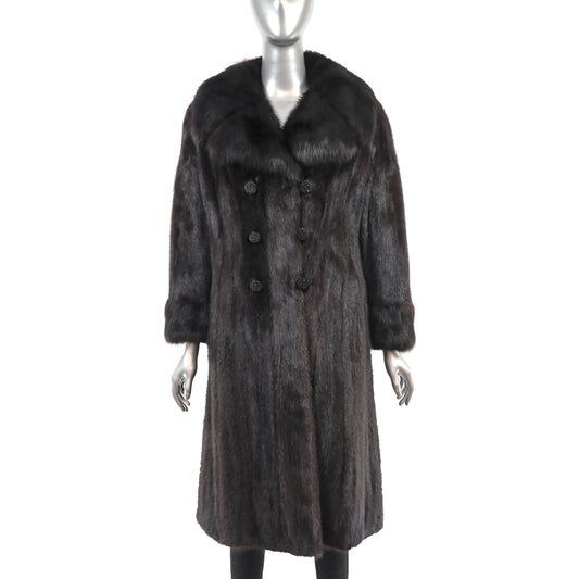 Dark Brown Mink Coat with Sable Collar and Cuffs- Size S