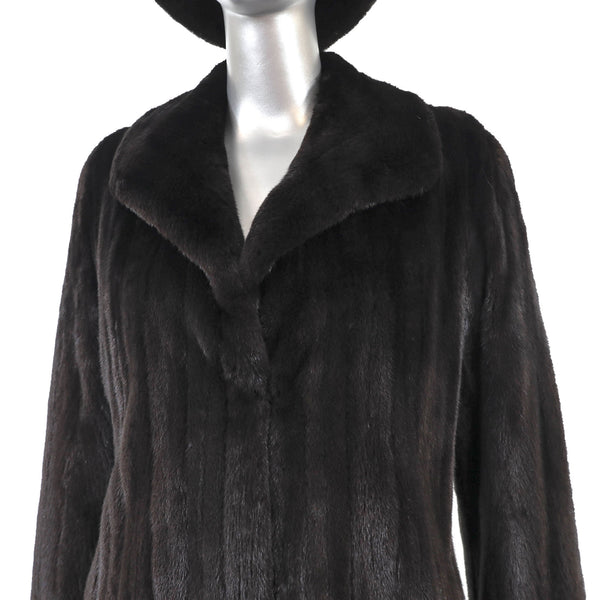 Dark Mahogany Mink Coat with Matching Hat- Size S
