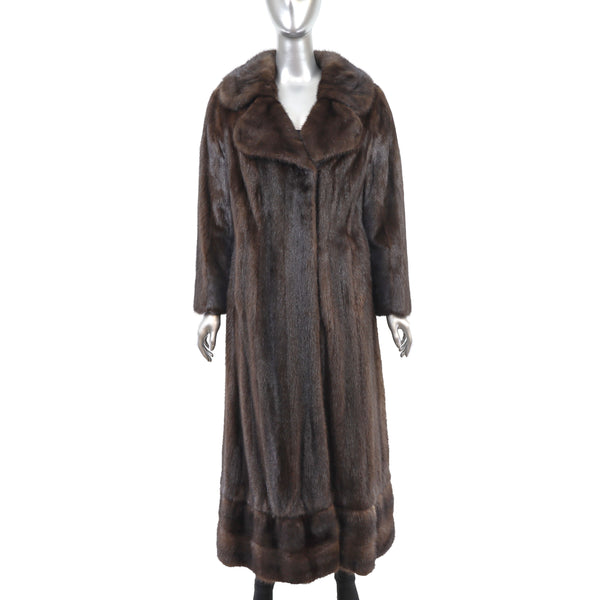Mahogany Mink Coat with Detachable Hem Trim- Size M