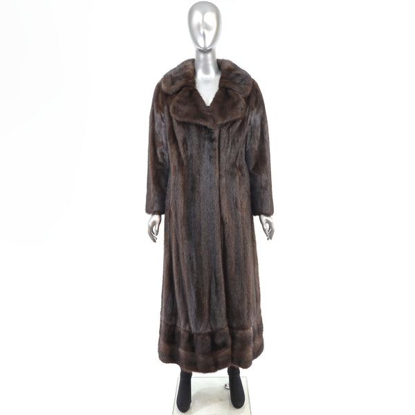 Mahogany Mink Coat with Detachable Hem Trim- Size M