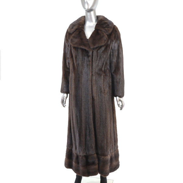 Mahogany Mink Coat with Detachable Hem Trim- Size M