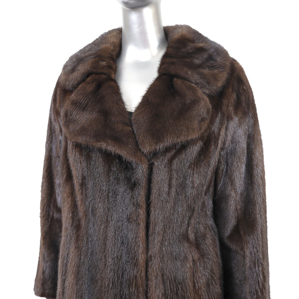 Mahogany Mink Coat with Detachable Hem Trim- Size M