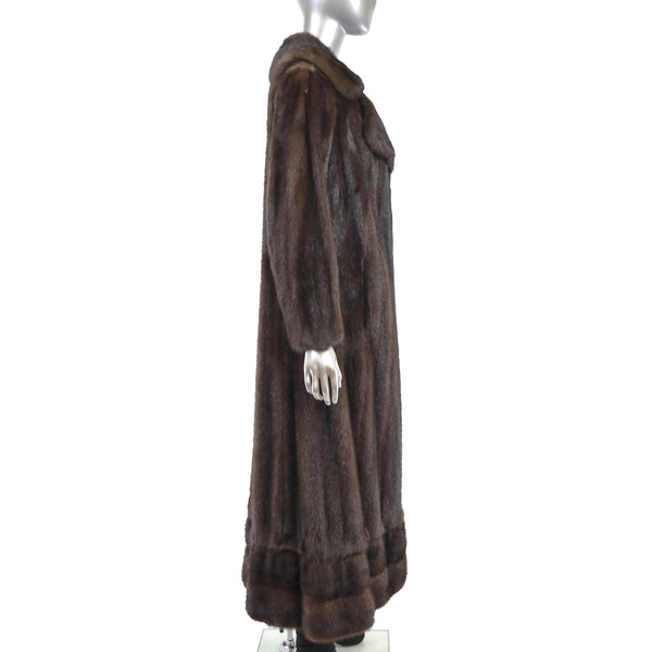 Mahogany Mink Coat with Detachable Hem Trim- Size M