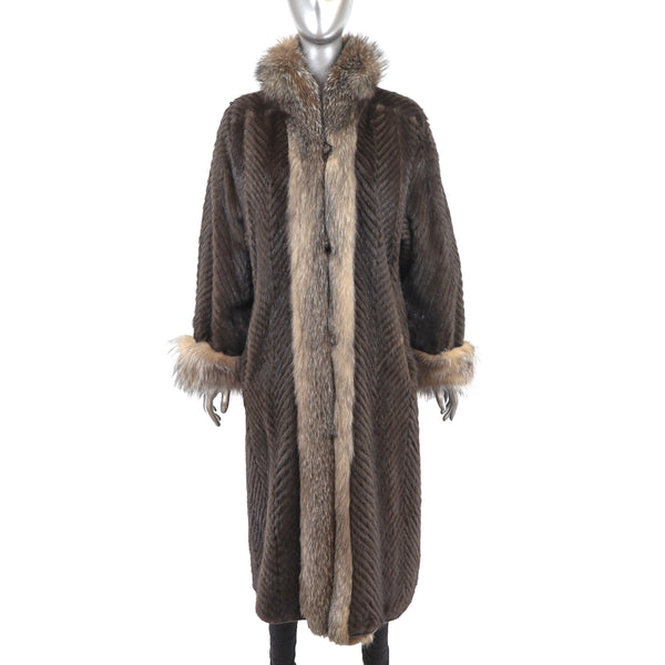 Mink Reversible Coat to Leather with Fox Trim- Size XL