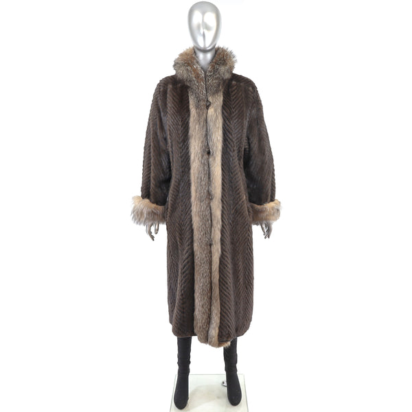 Mink Reversible Coat to Leather with Fox Trim- Size XL