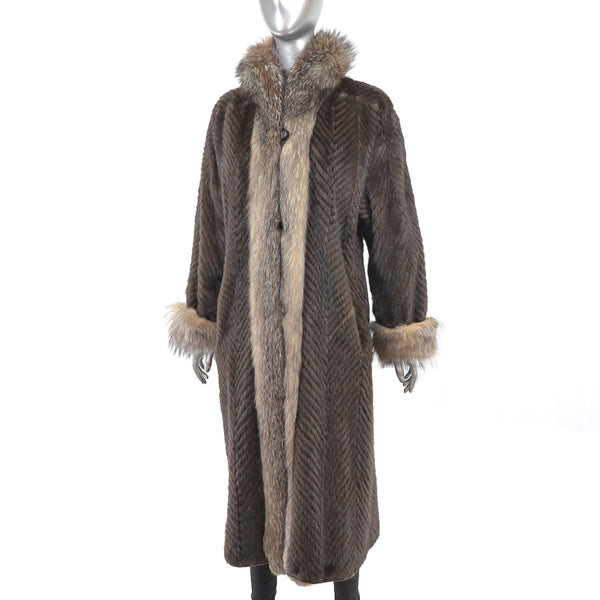 Mink Reversible Coat to Leather with Fox Trim- Size XL