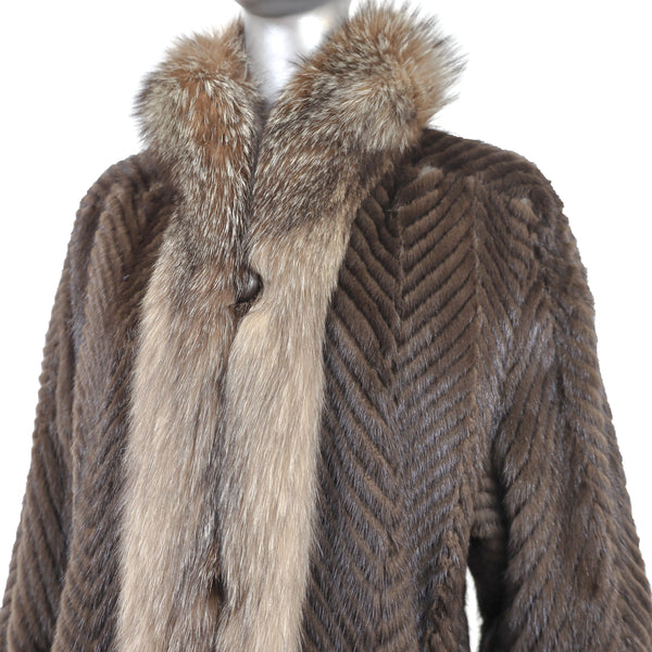 Mink Reversible Coat to Leather with Fox Trim- Size XL