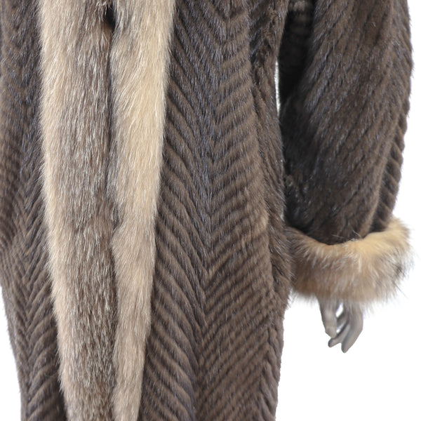 Mink Reversible Coat to Leather with Fox Trim- Size XL