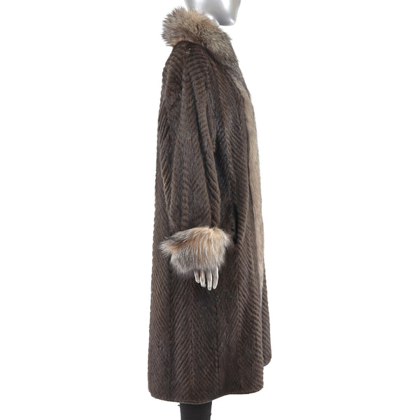 Mink Reversible Coat to Leather with Fox Trim- Size XL