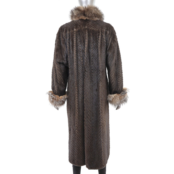 Mink Reversible Coat to Leather with Fox Trim- Size XL