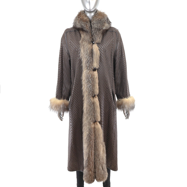 Mink Reversible Coat to Leather with Fox Trim- Size XL