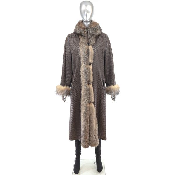 Mink Reversible Coat to Leather with Fox Trim- Size XL