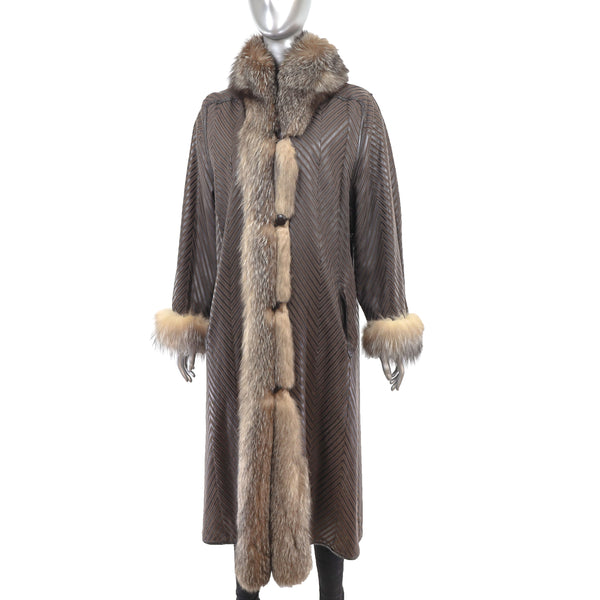 Mink Reversible Coat to Leather with Fox Trim- Size XL